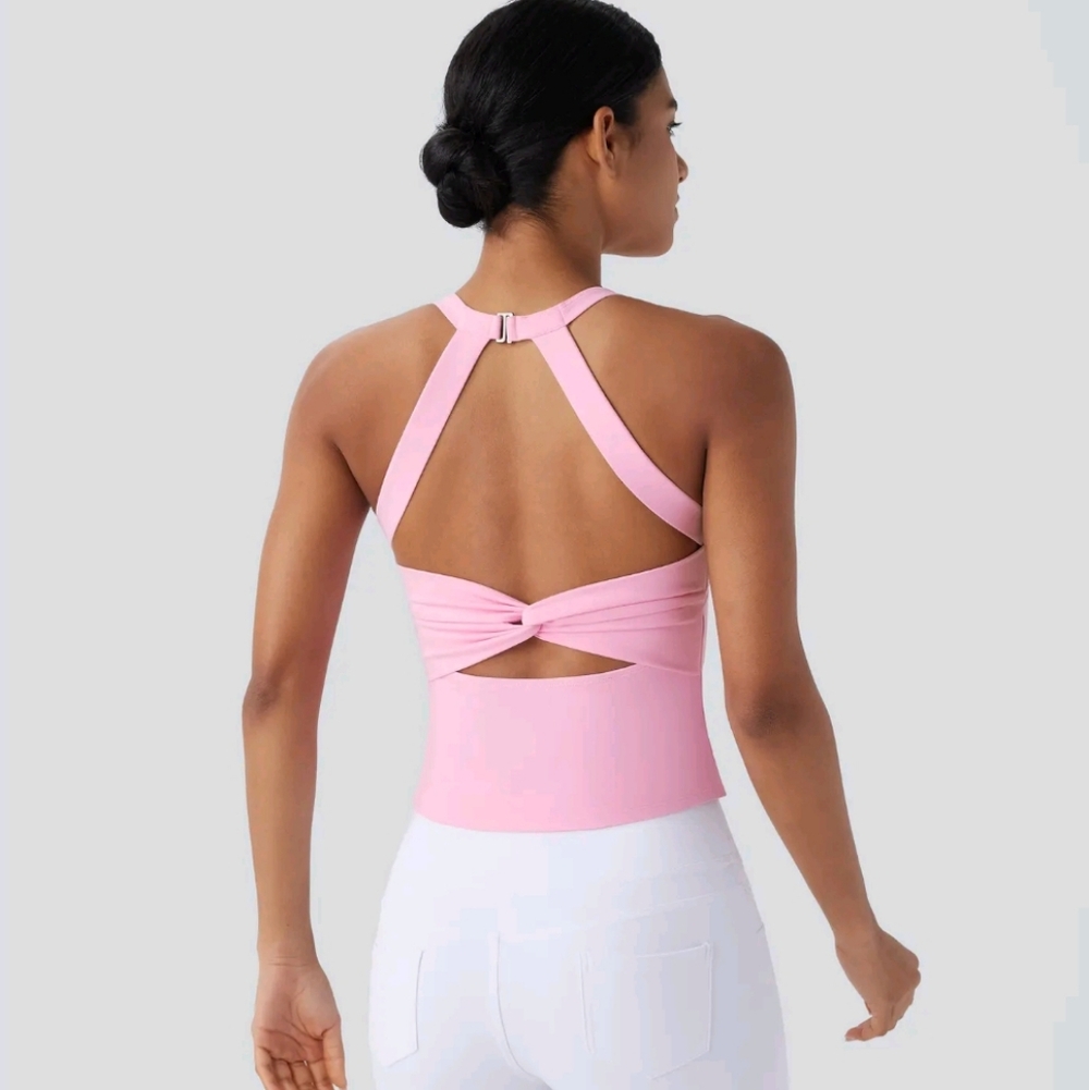 Pink Twist-Back Athletic Tank Top
